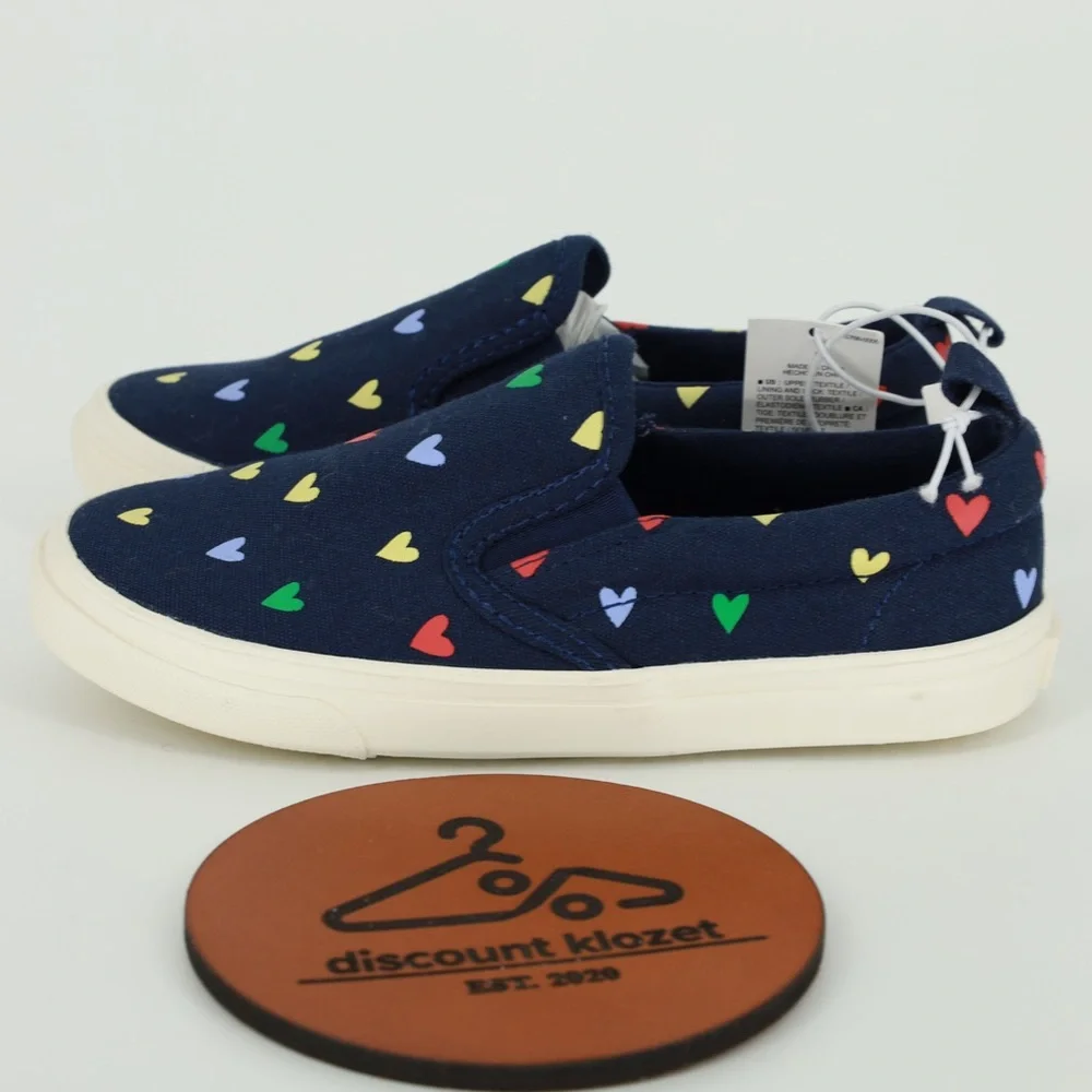 OLD NAVY Blue Canvas Slip-Ons Shoes Sneakers Hearts‎ Size 8 Toddler NWT